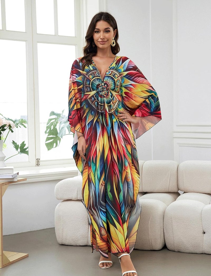 KECVOT Kaftan Dresses for Women Plus Size Batwing Sleeve Caftans Long Bathing Suit Cover Up Maxi Beach Dress Loungewear - Image 2